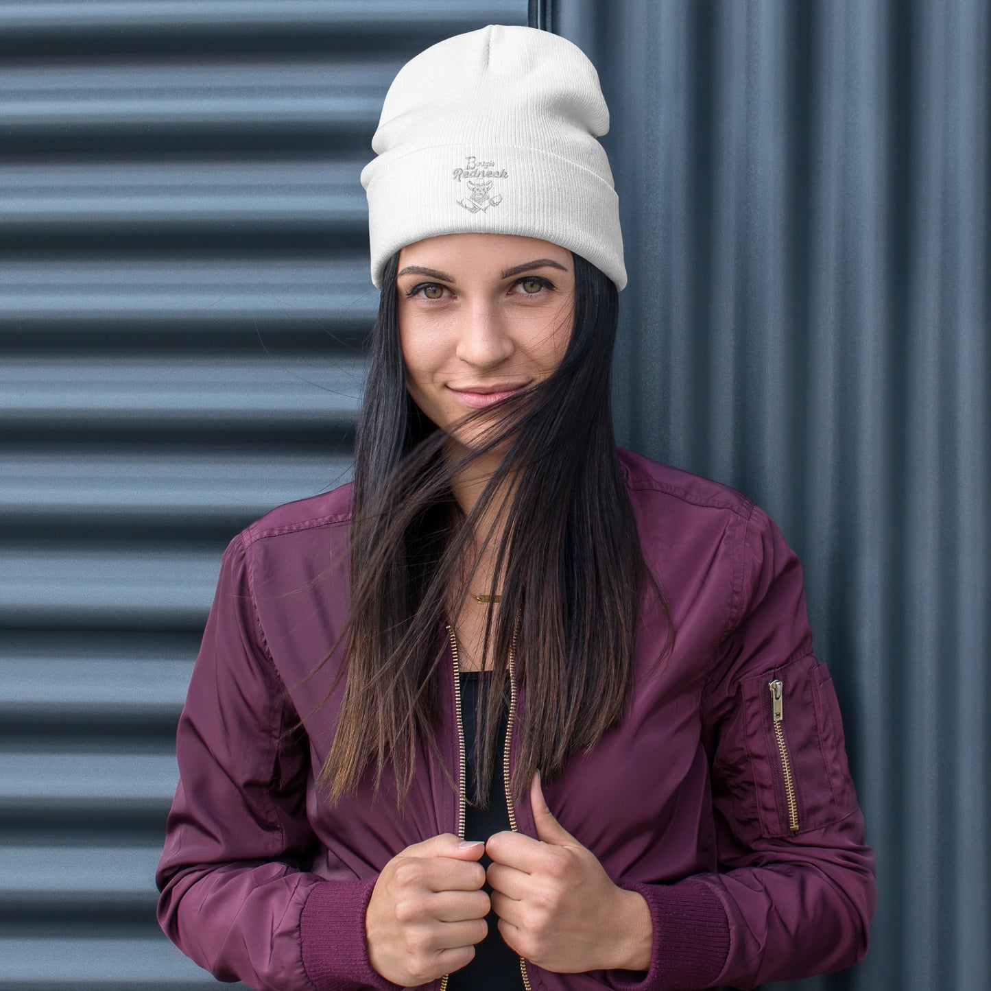 Embroidered Beanie White Logo